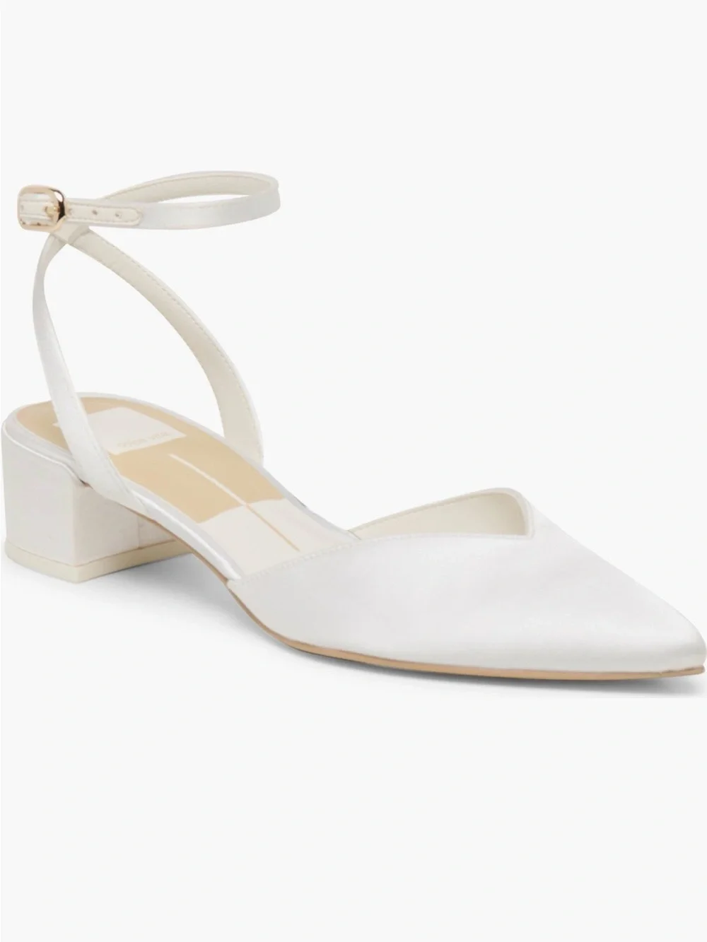 Dolce Vita Carrey White Satin Pointed Toe Block Heel Pumps | Women’s 9